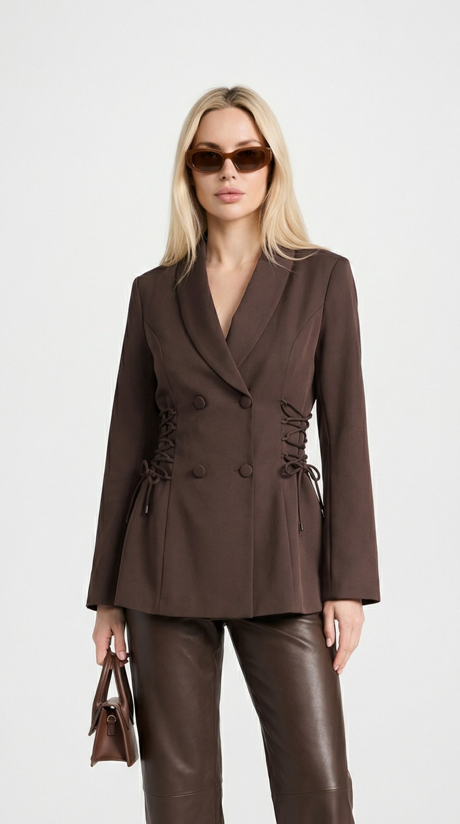 Misa - Coffee Brown Side Lace-up Blazer