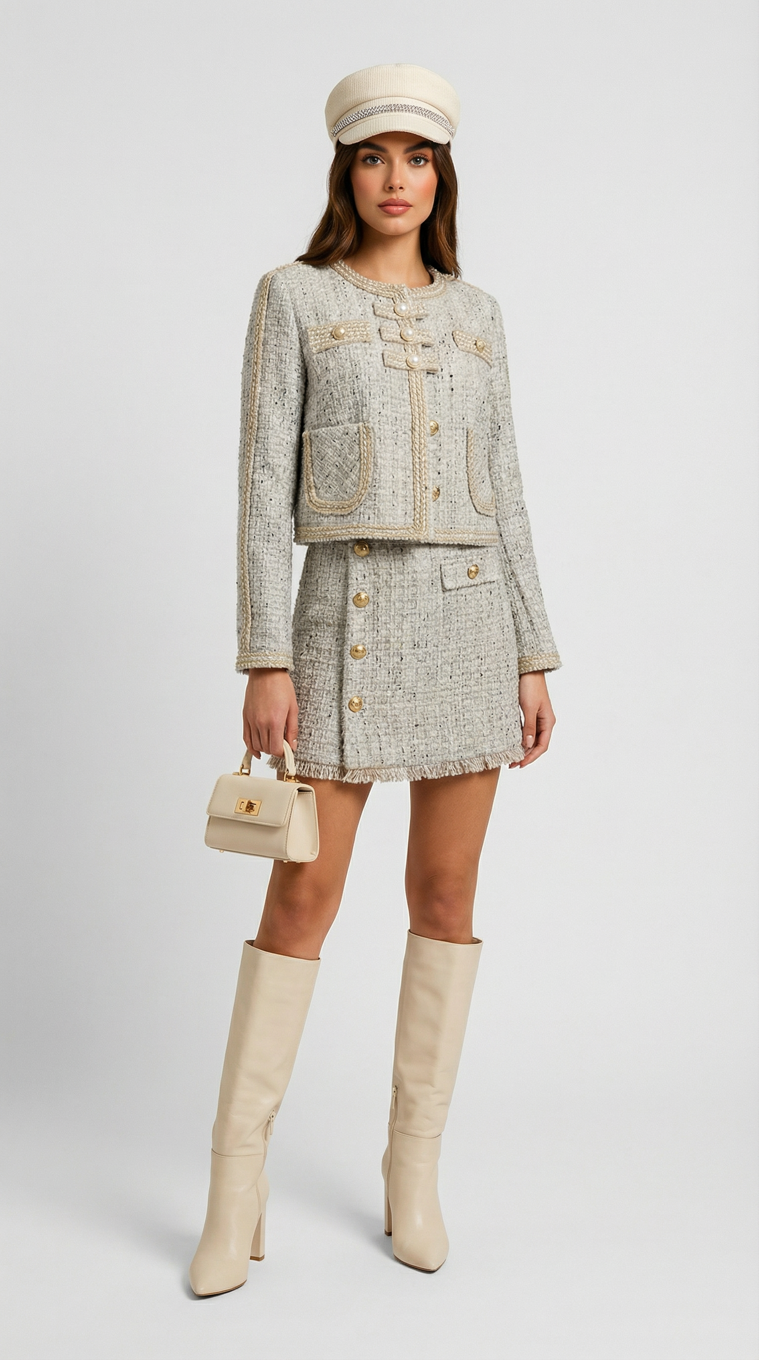 Ivoir - French Inspired Tweed Skirt and Blazer Set