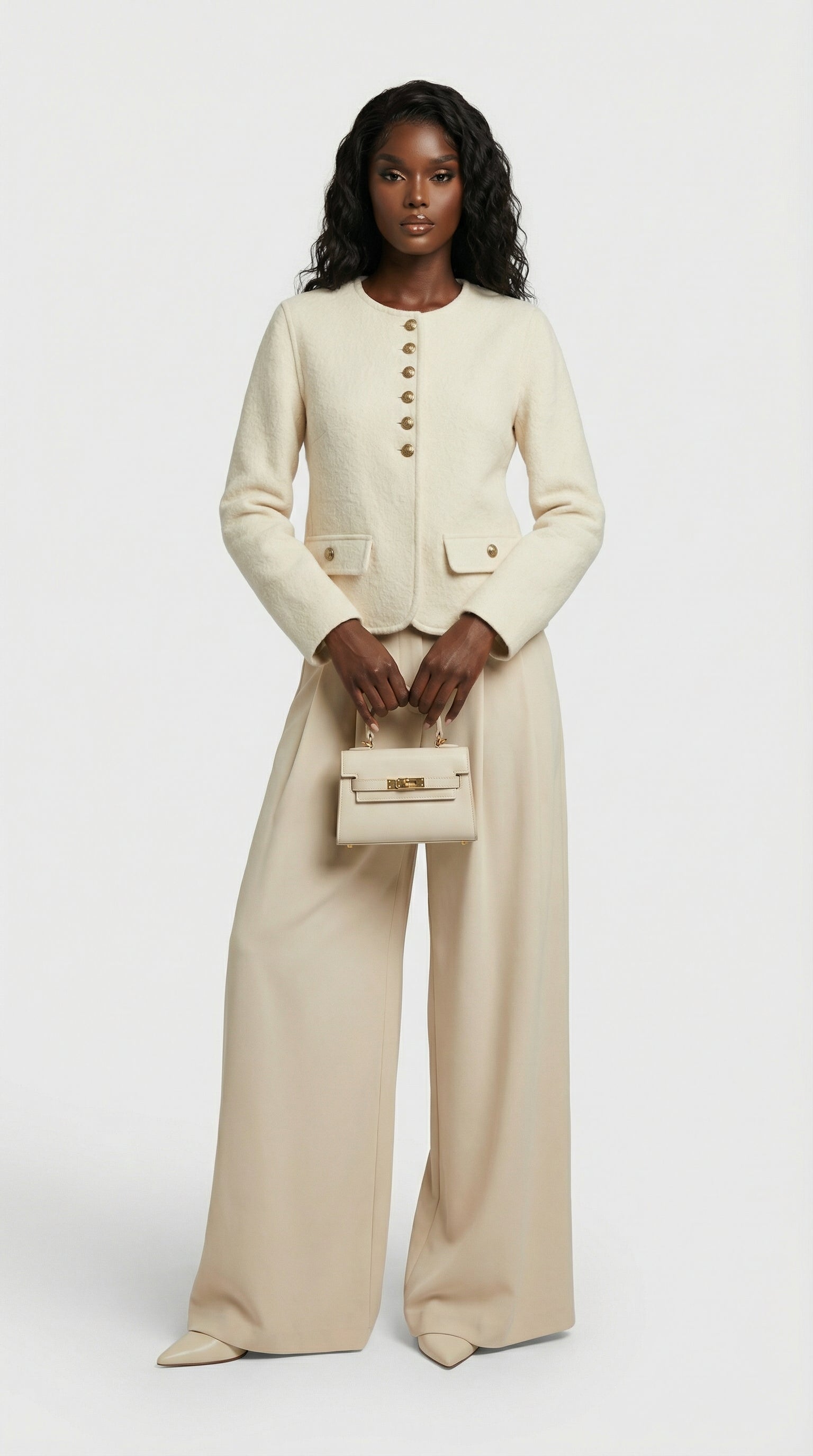 Belle - Wool & Cashmere Blend Jacket with a Boxy, Cropped Silhouette Beige
