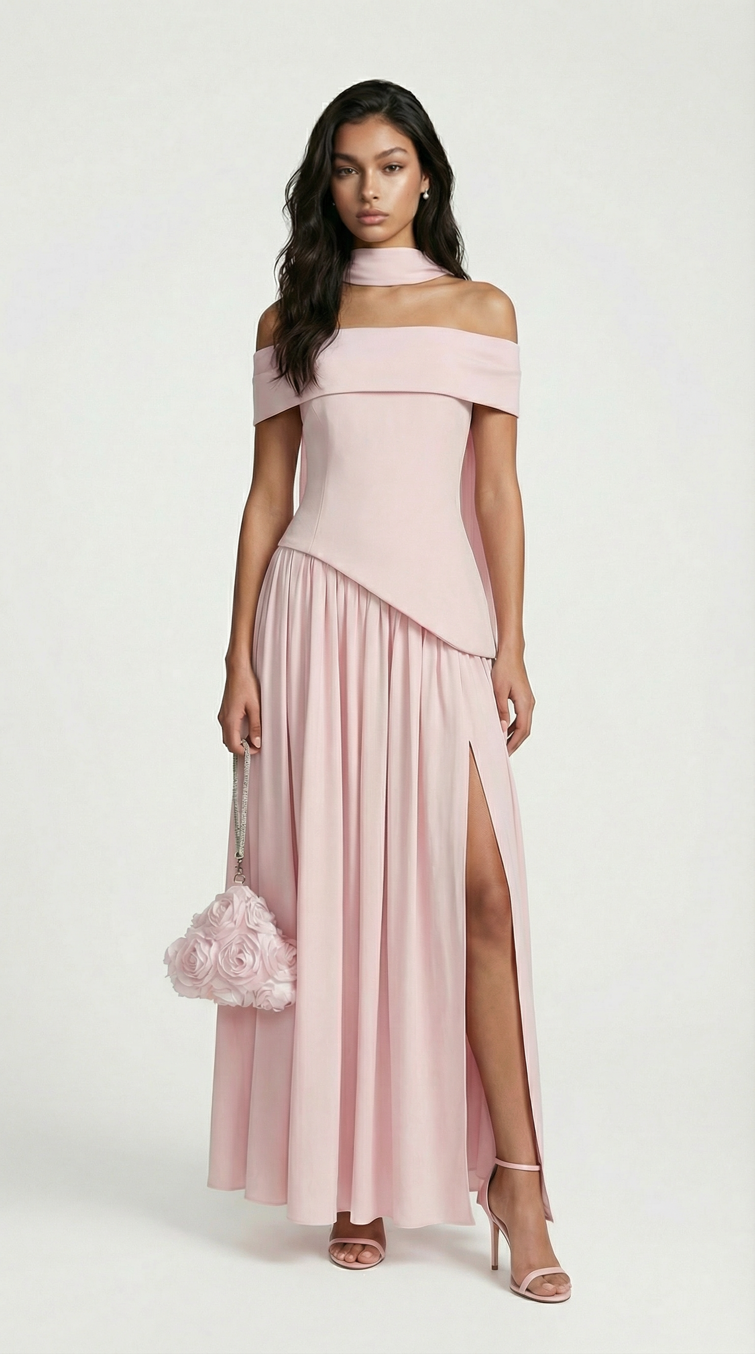 Fleur - Strapless Dress with Extravagant High Slit Pink