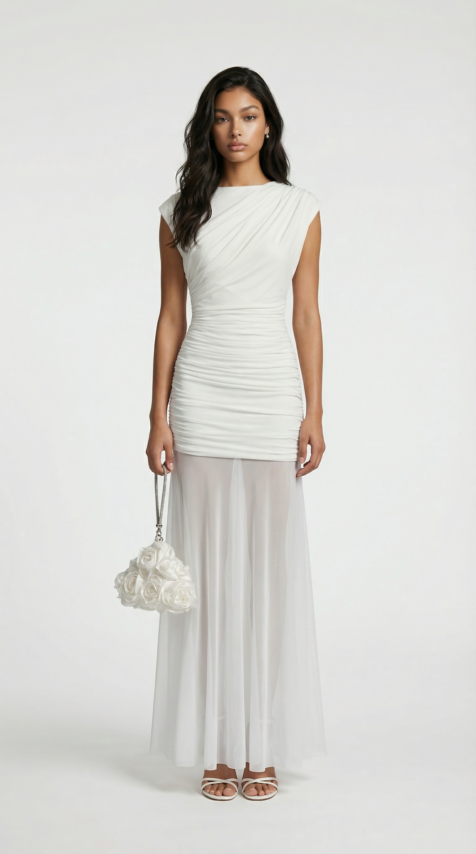 Clair - Minimalist Pleated Sculptural Long Dress White