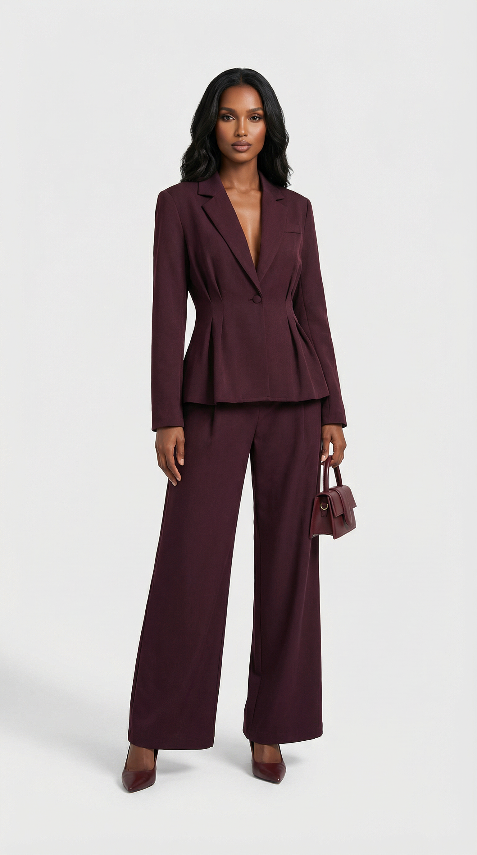 Formis - Sculptural V-Neck Blazer & Wide-Leg Trouser Set