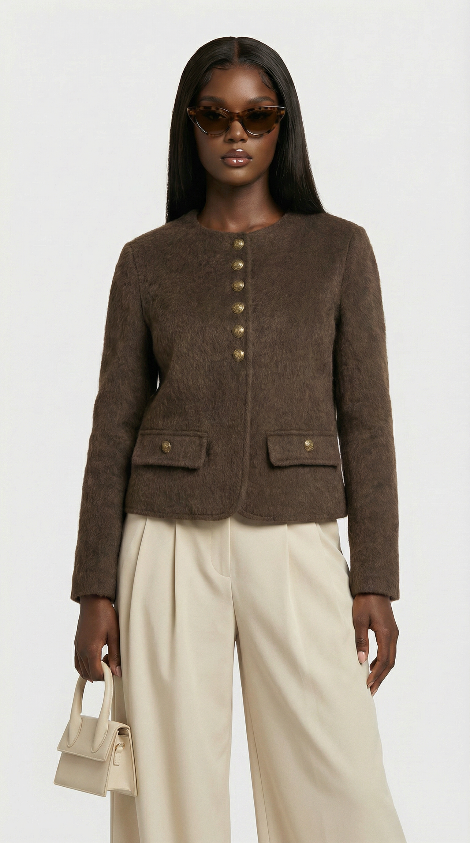 Belle - Wool & Cashmere Blend Jacket with a Boxy, Cropped Silhouette Brown