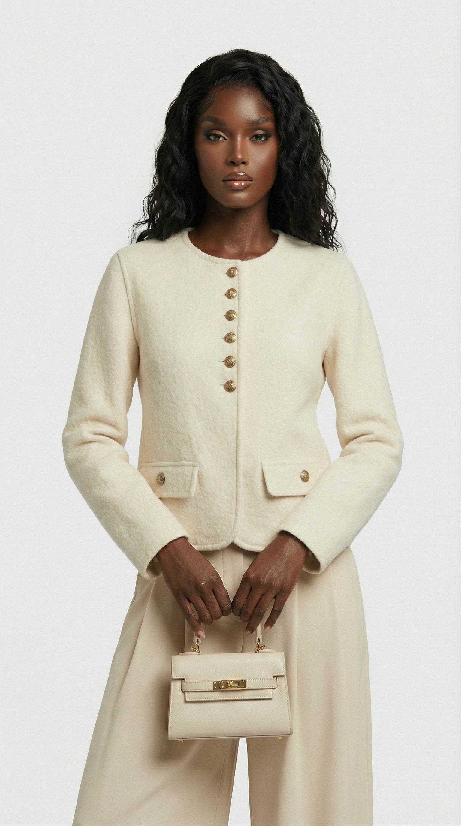Belle - Wool & Cashmere Blend Jacket with a Boxy, Cropped Silhouette Beige