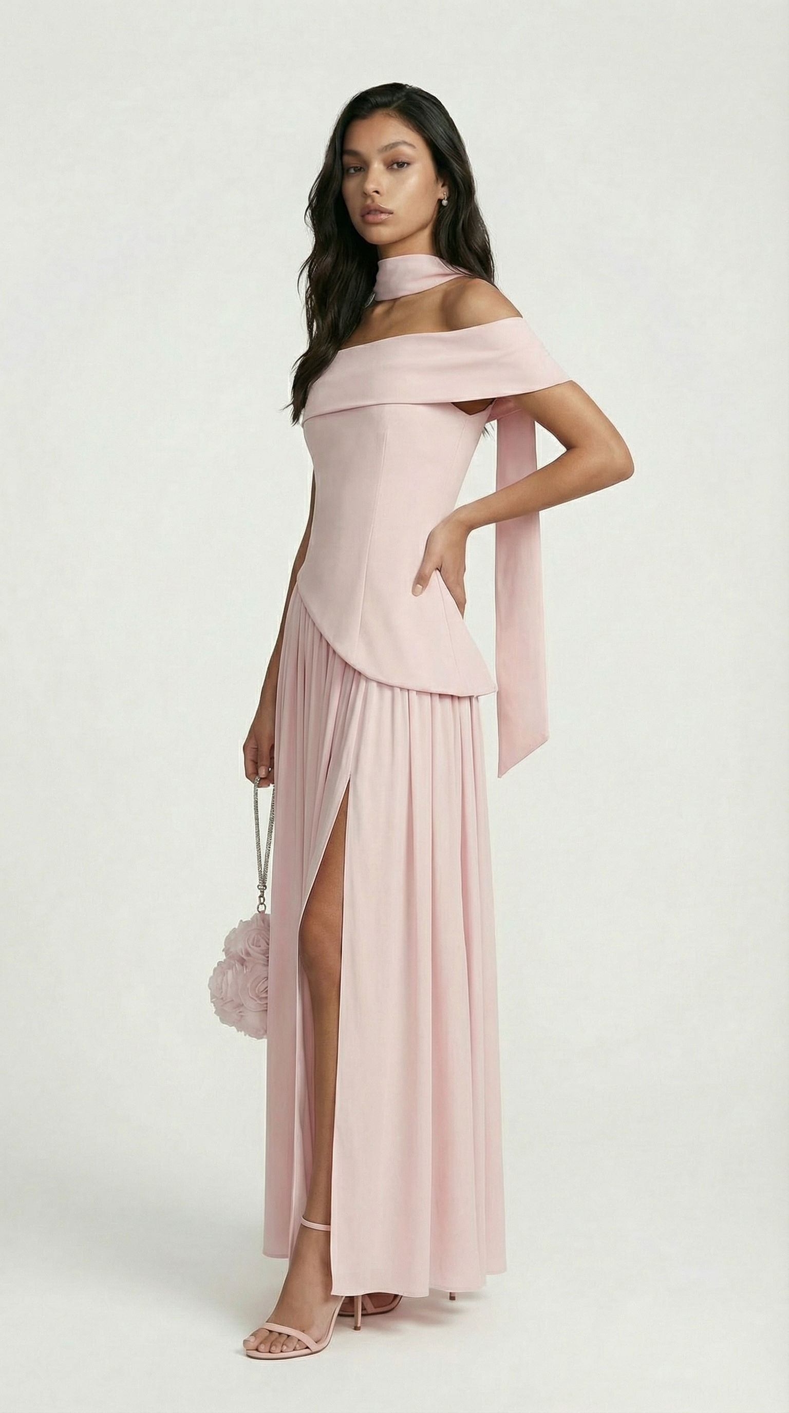 Fleur - Strapless Dress with Extravagant High Slit Pink