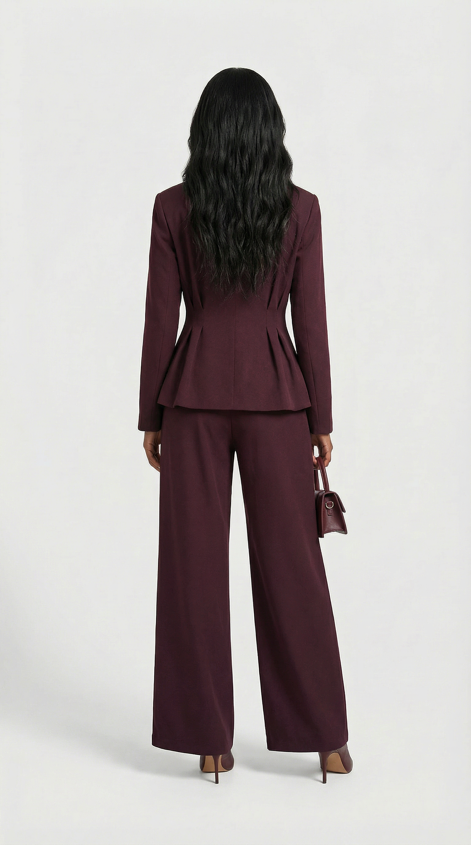 Formis - Sculptural V-Neck Blazer & Wide-Leg Trouser Set