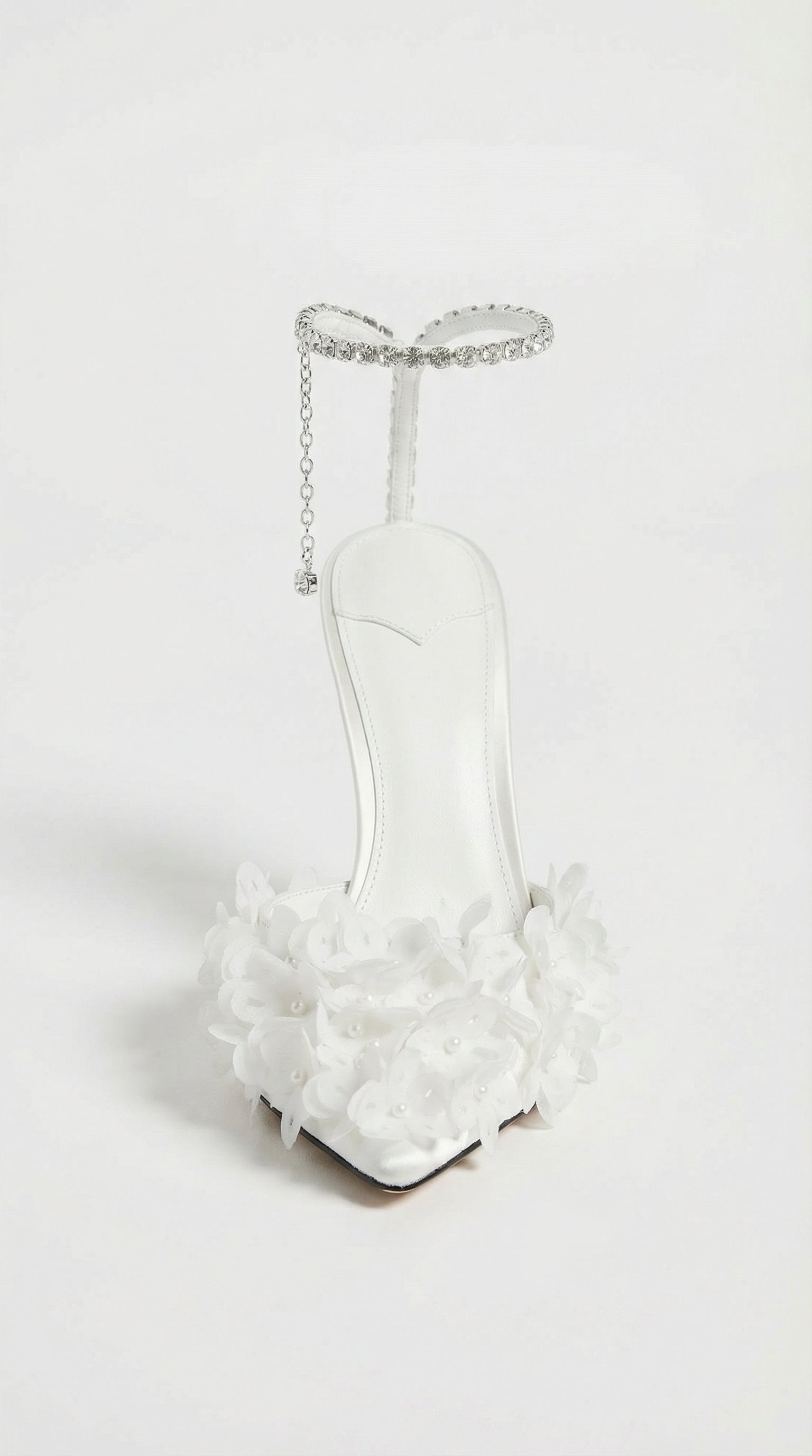 Noma - Flower Petal Embroidered Stiletto Sandals With Genuine Leather Interior White