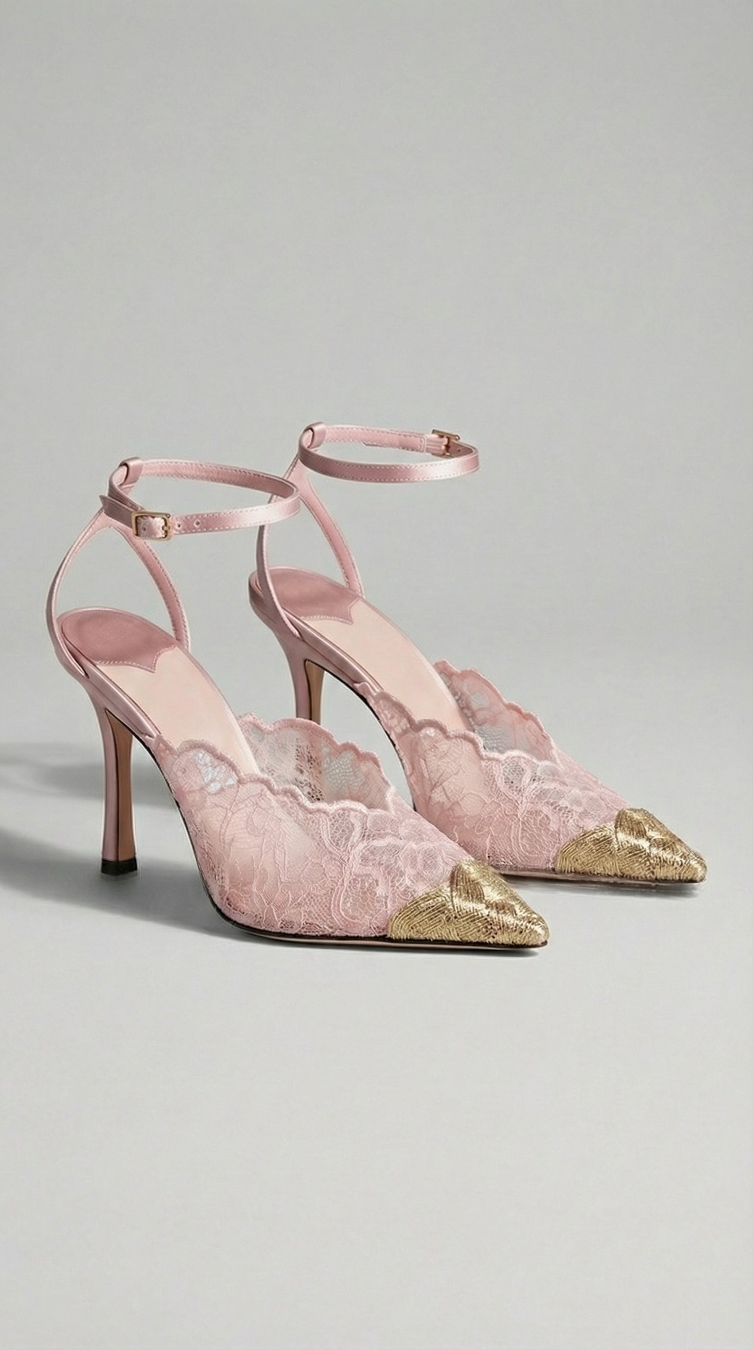 Kiva - Lace Embroidery Metal Pointed Heels Pink