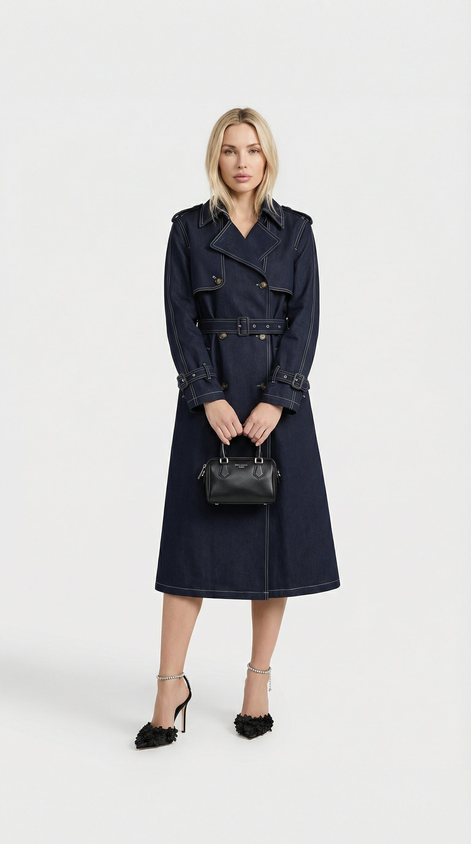 Aira - British Style Denim Trench Coat