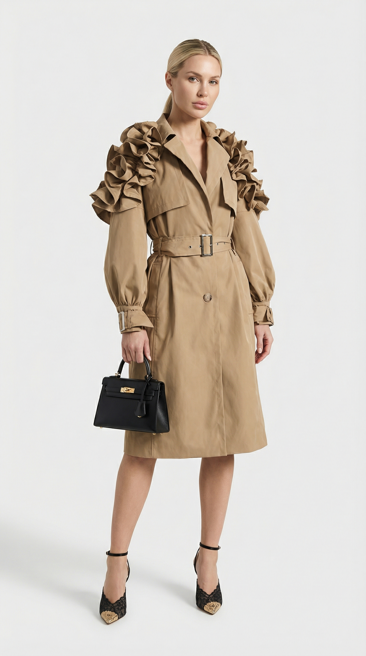 Lume - Luxury Runway Long Trench Beige