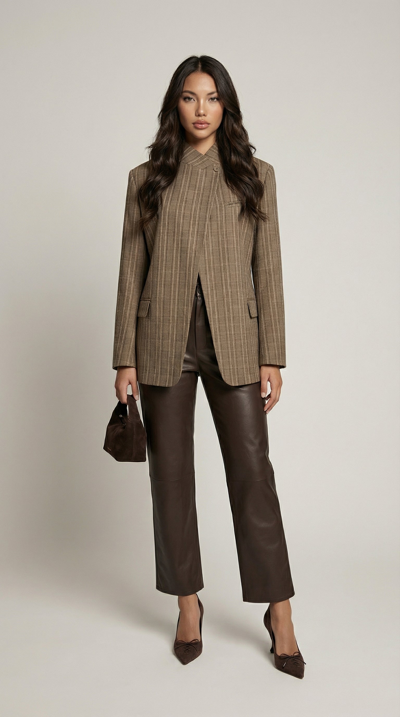 Helena - Vintage Plaid Stand-Neck Blazer