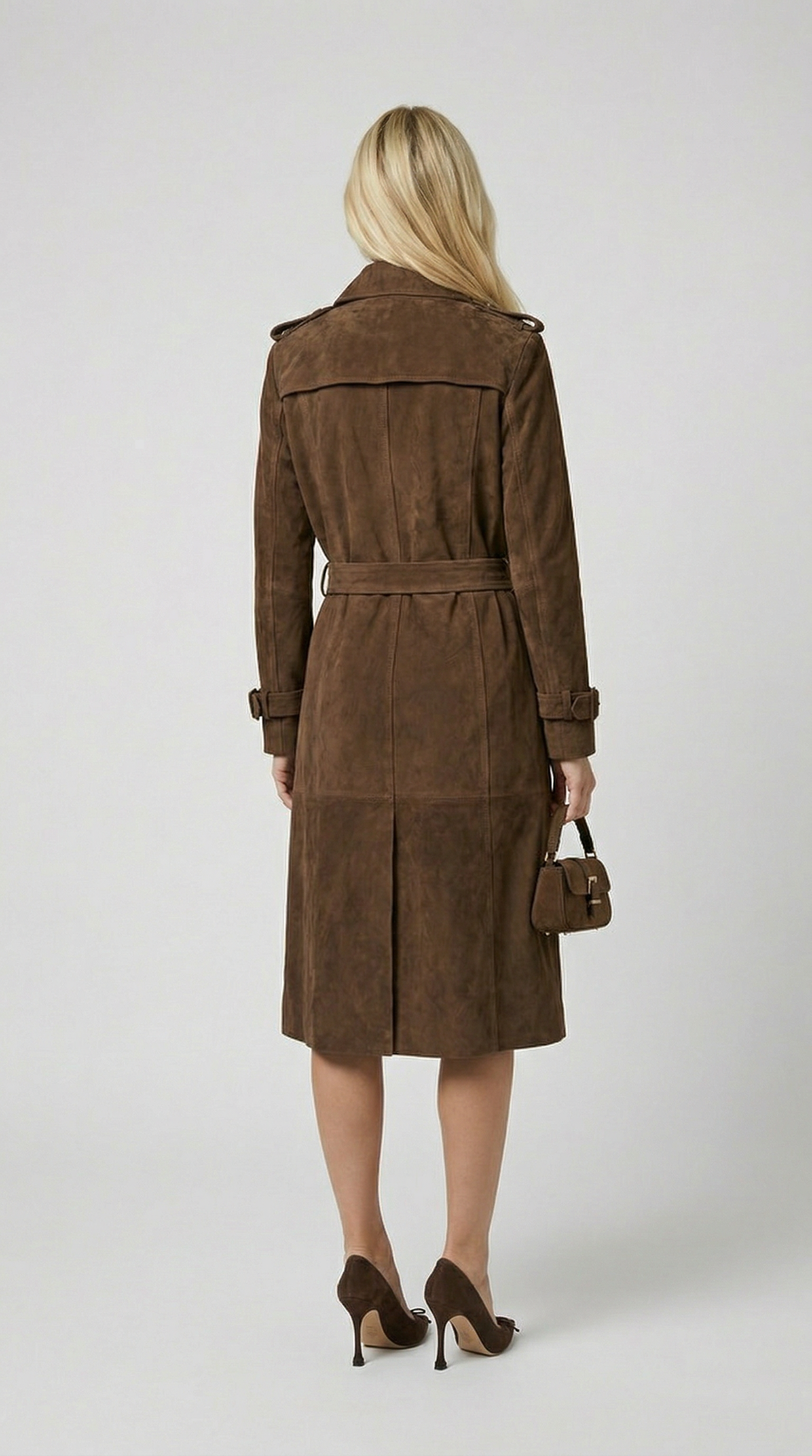 Elva - Belted Genuine Suede Trench Brown