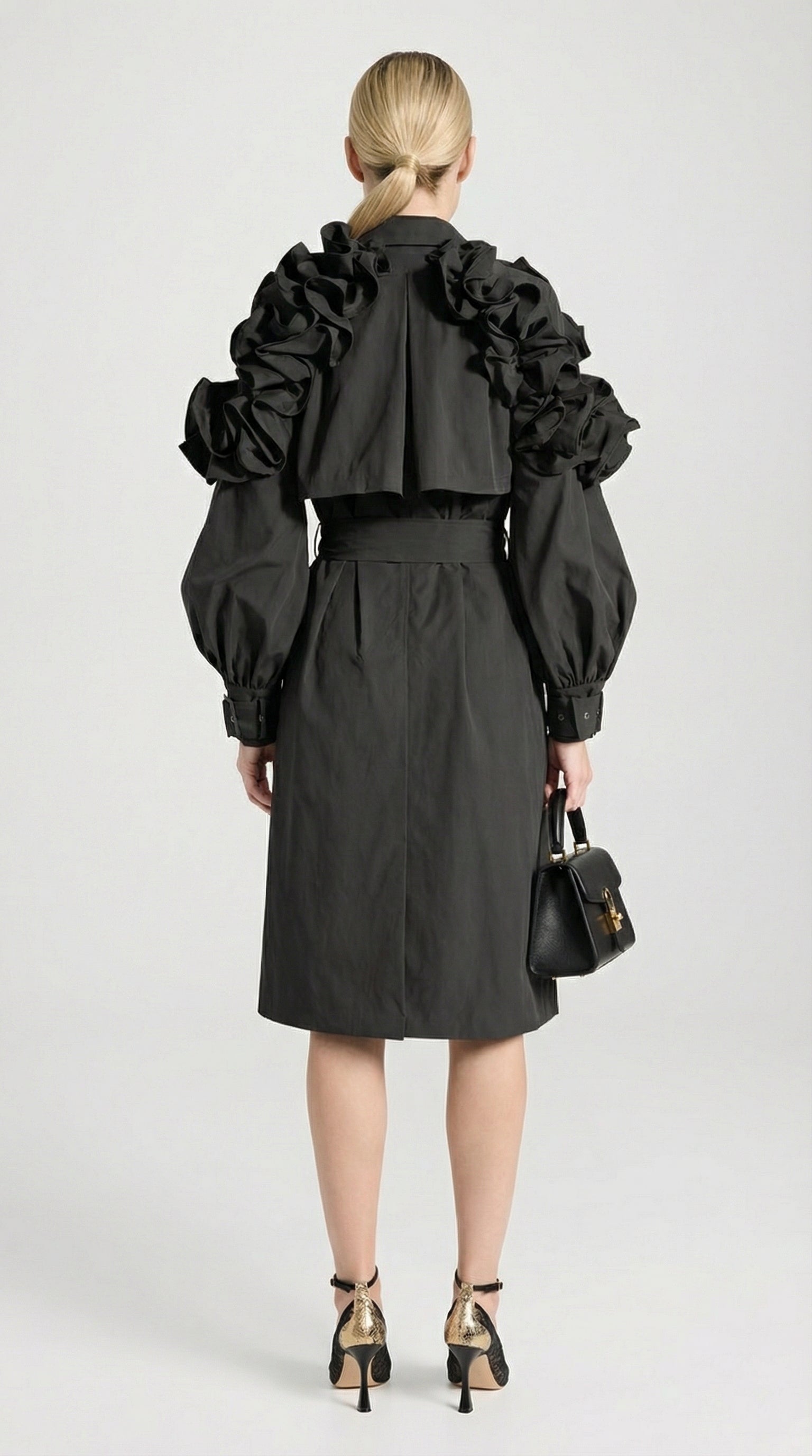 Lume - Luxury Runway Long Trench Black
