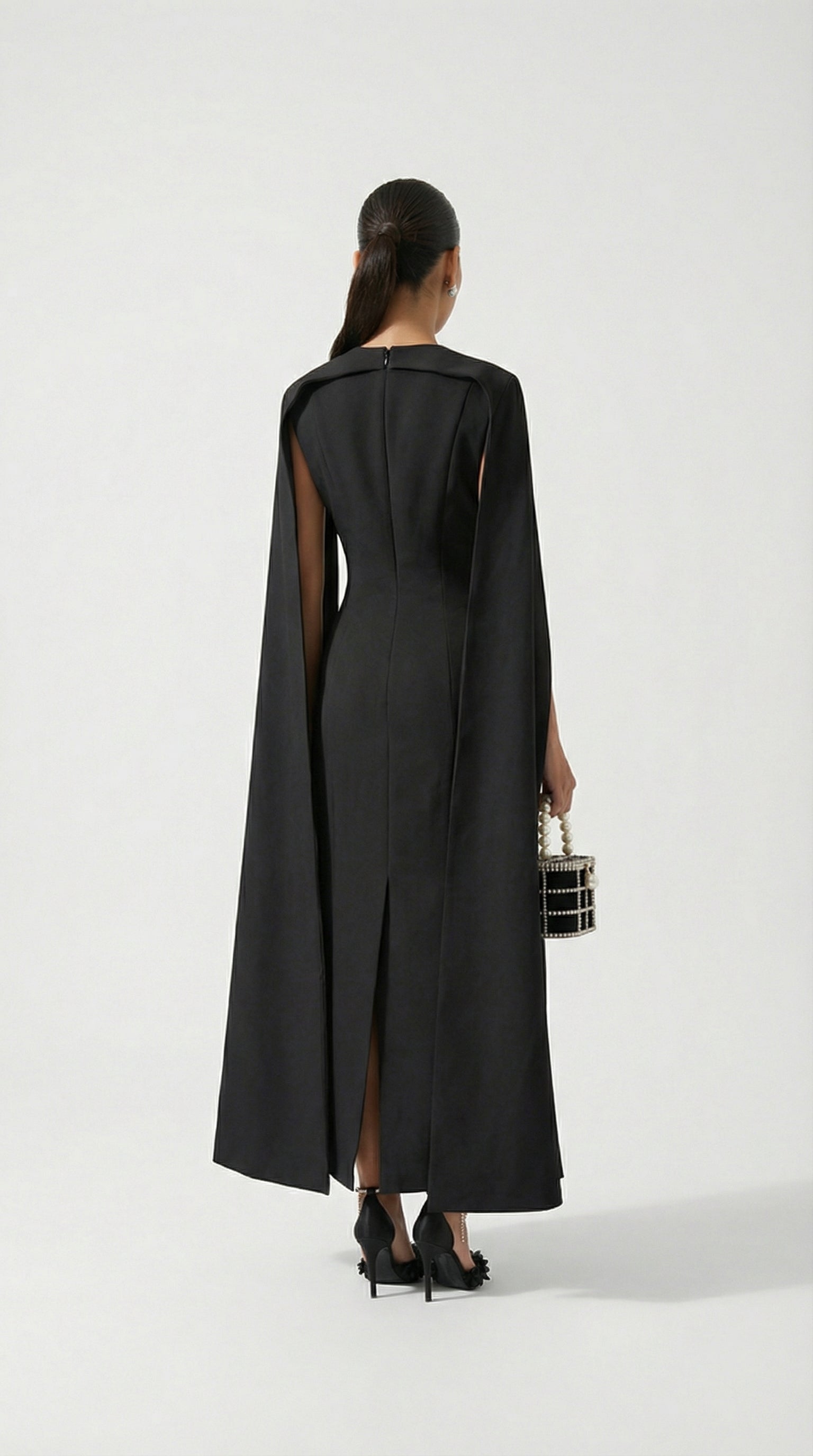 Ama - Minimalist Spliced Shawl Gown Black