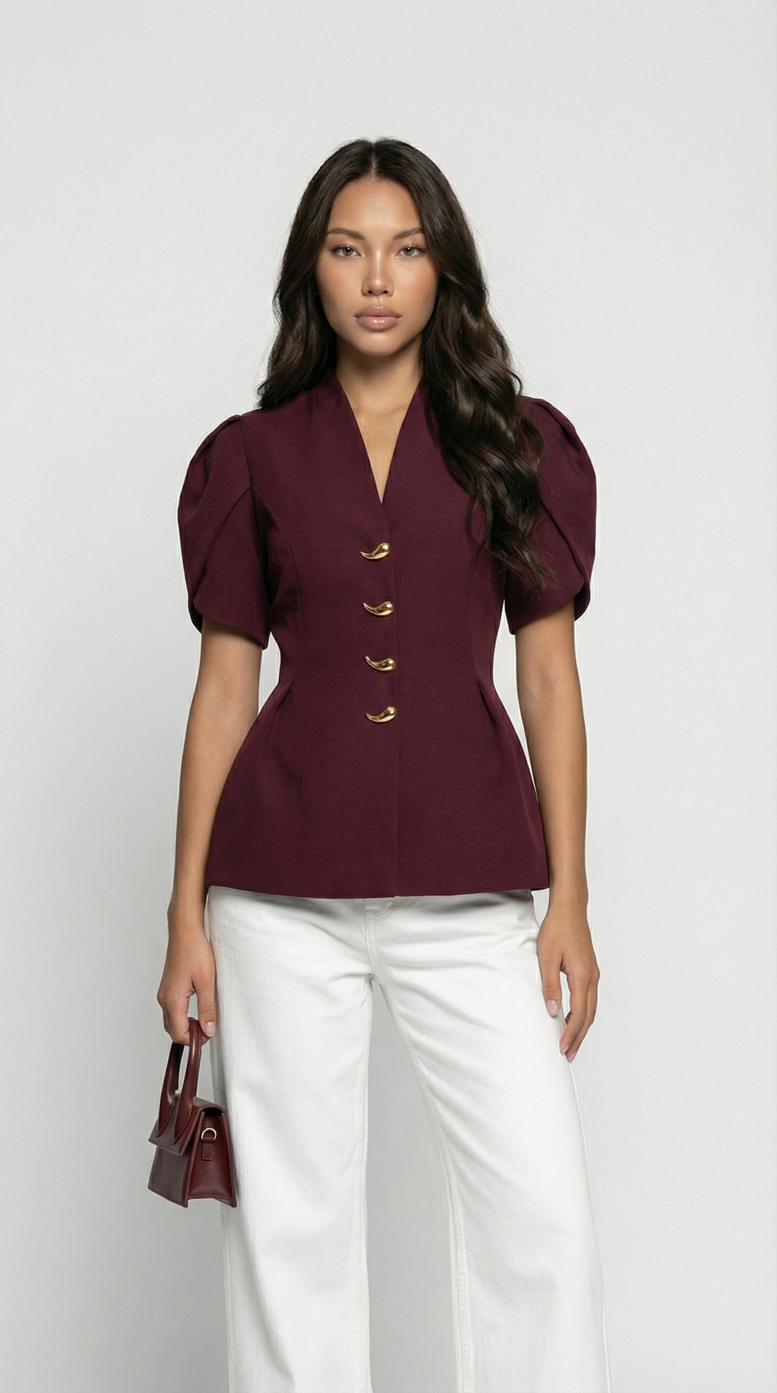 Livo - Puff-Sleeve Shirt Burgundy