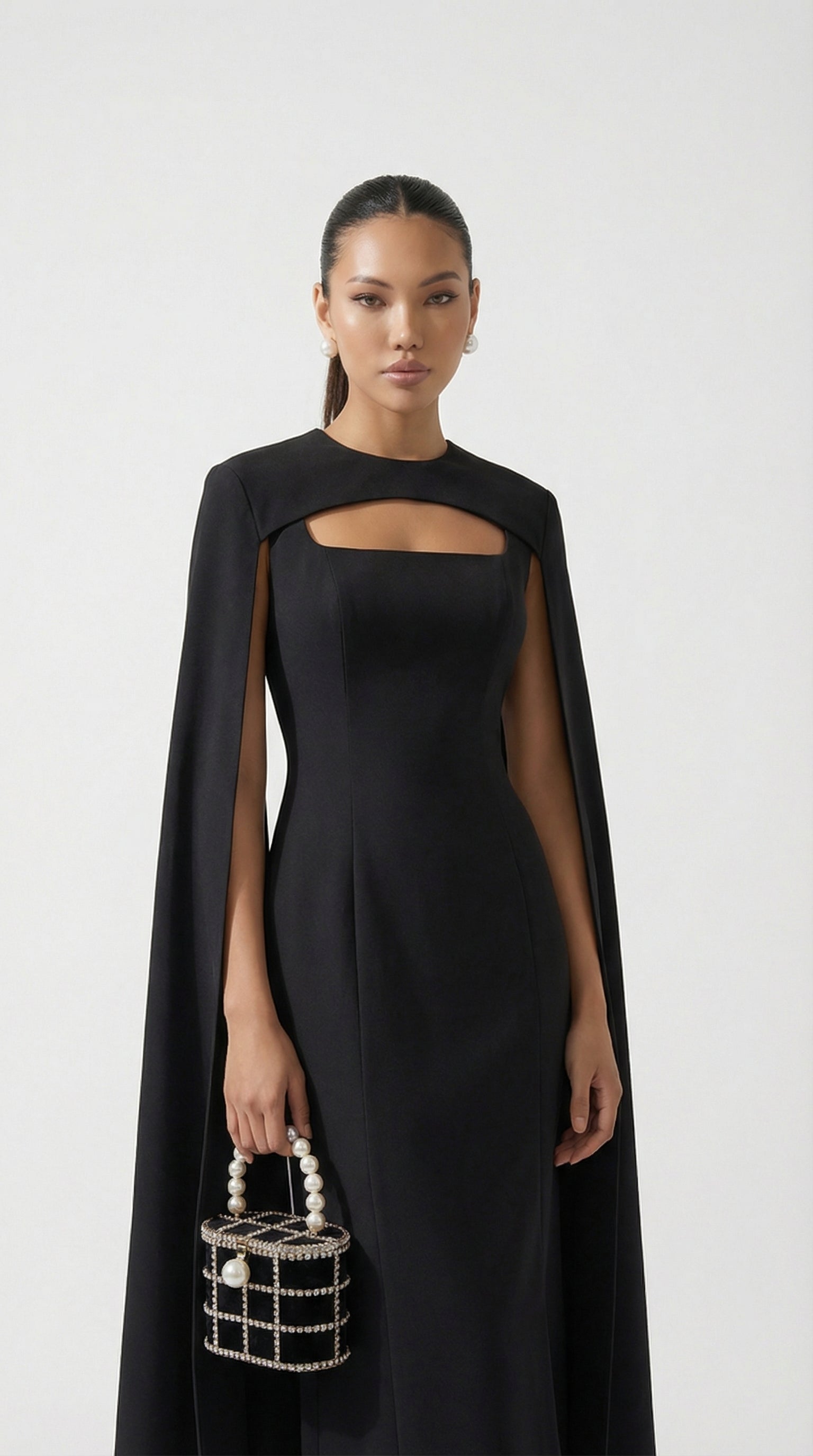 Ama - Minimalist Spliced Shawl Gown Black