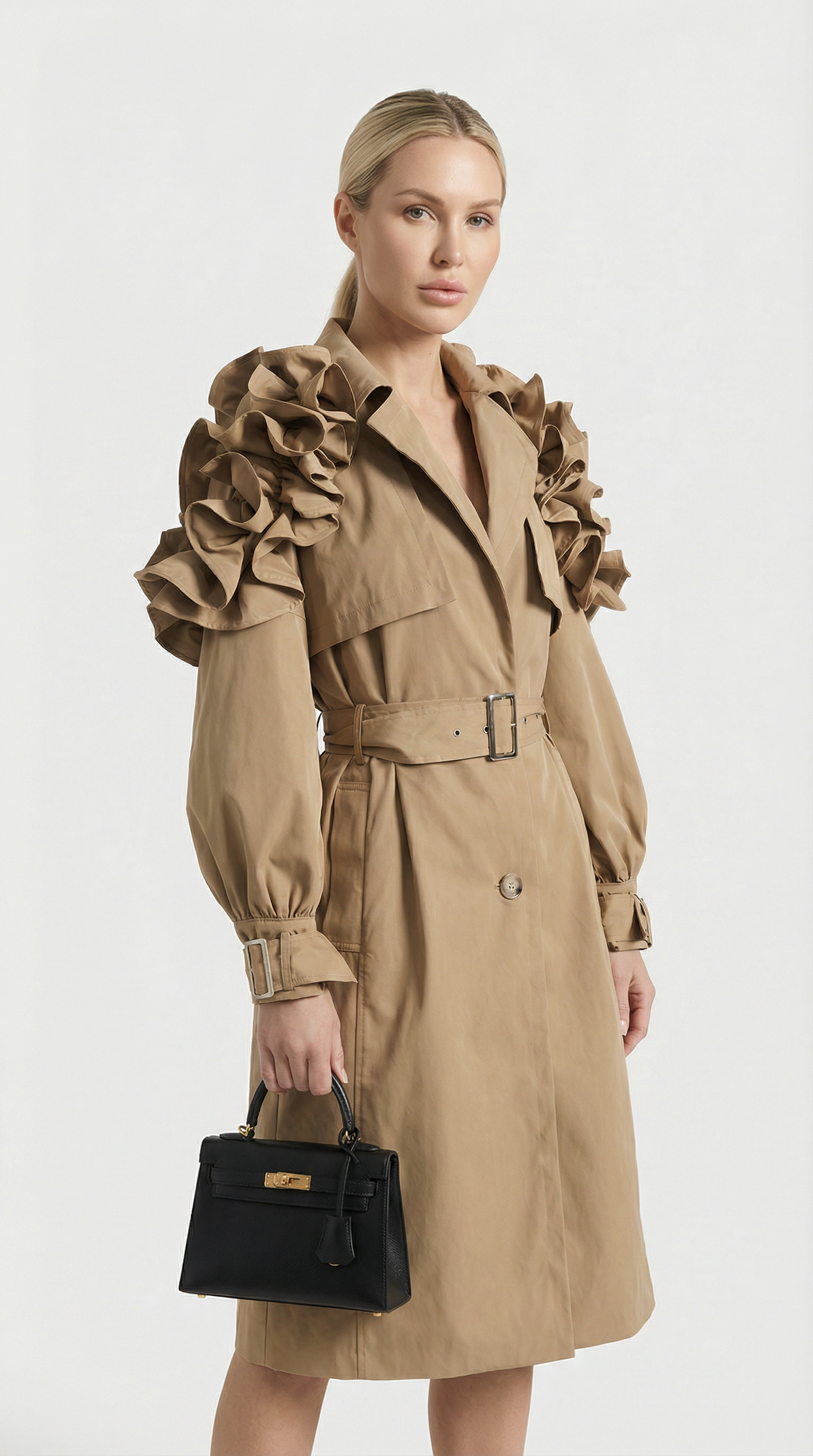 Lume - Luxury Runway Long Trench Beige