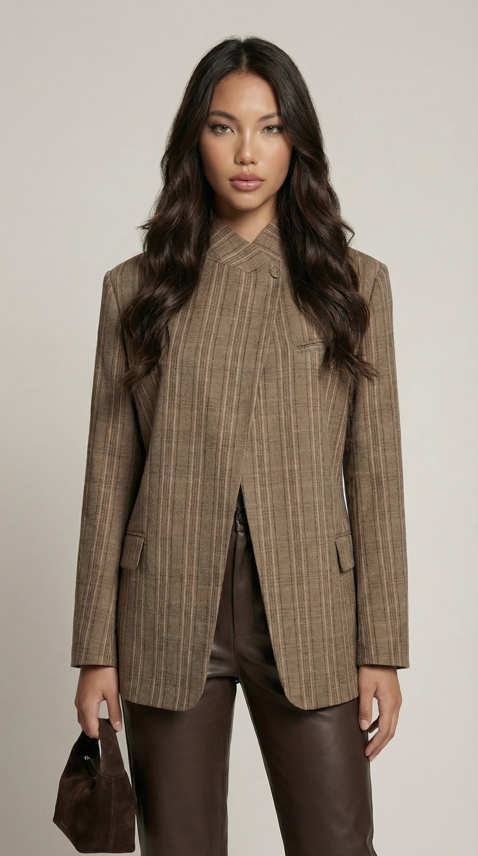 Helena - Vintage Plaid Stand-Neck Blazer