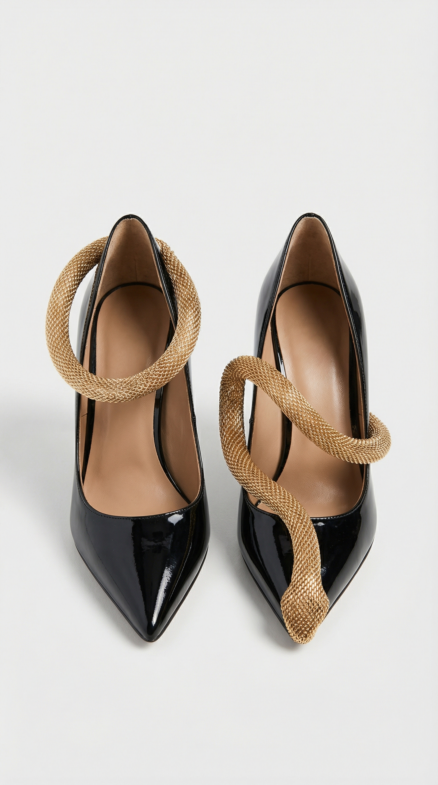 Alba - Gold Snake-Chain Patent Natural Leather Heels