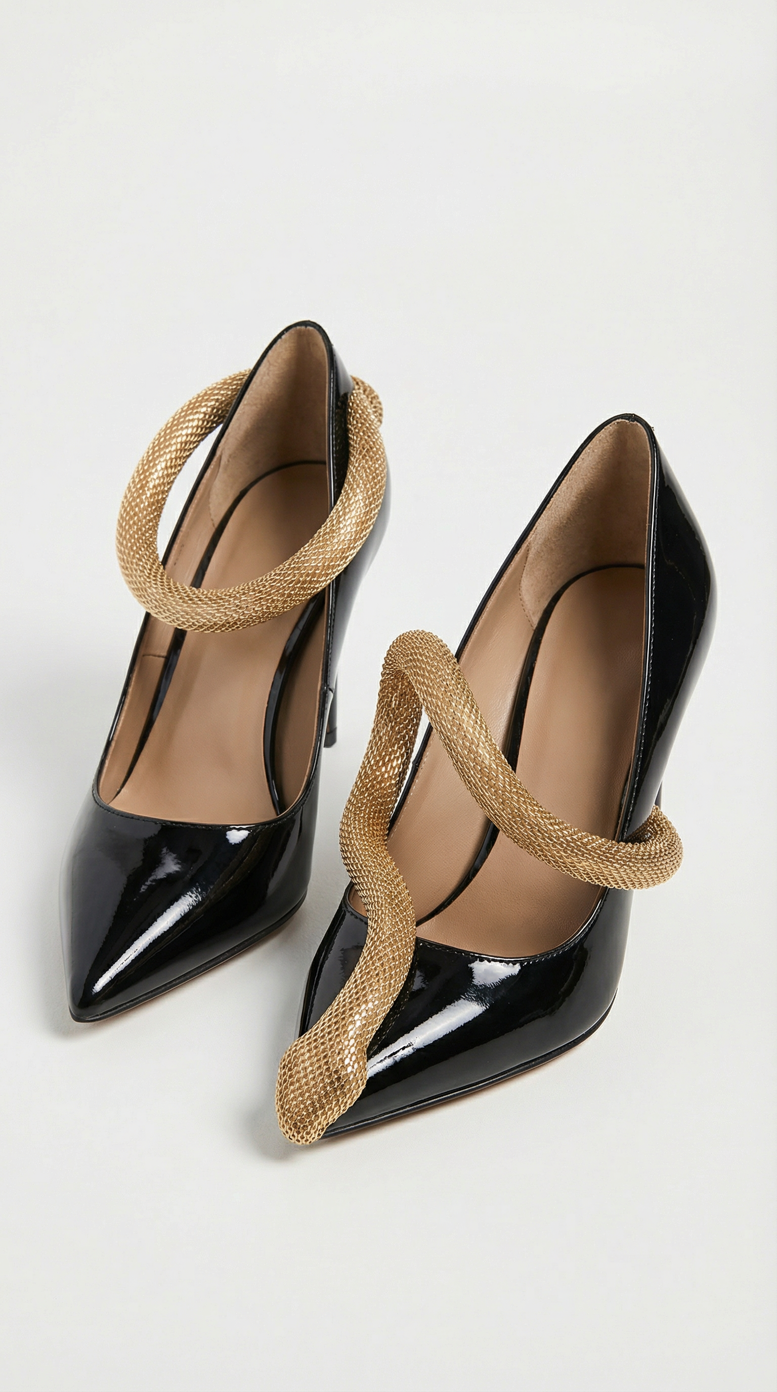 Alba - Gold Snake-Chain Patent Natural Leather Heels