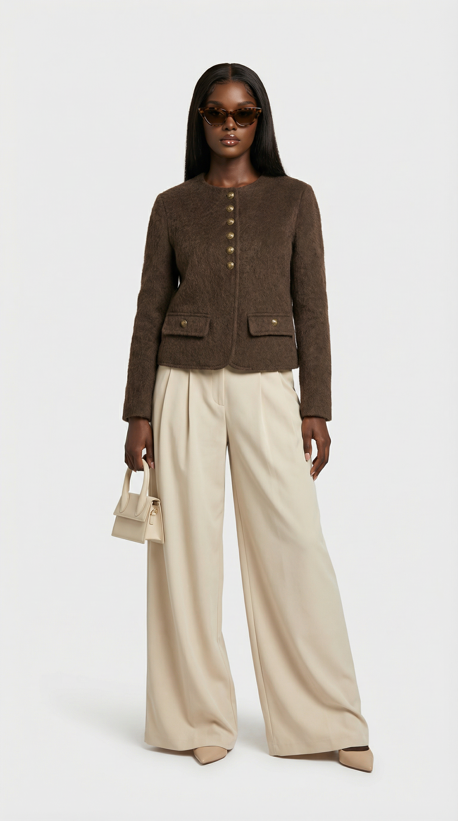 Belle - Wool & Cashmere Blend Jacket with a Boxy, Cropped Silhouette Brown