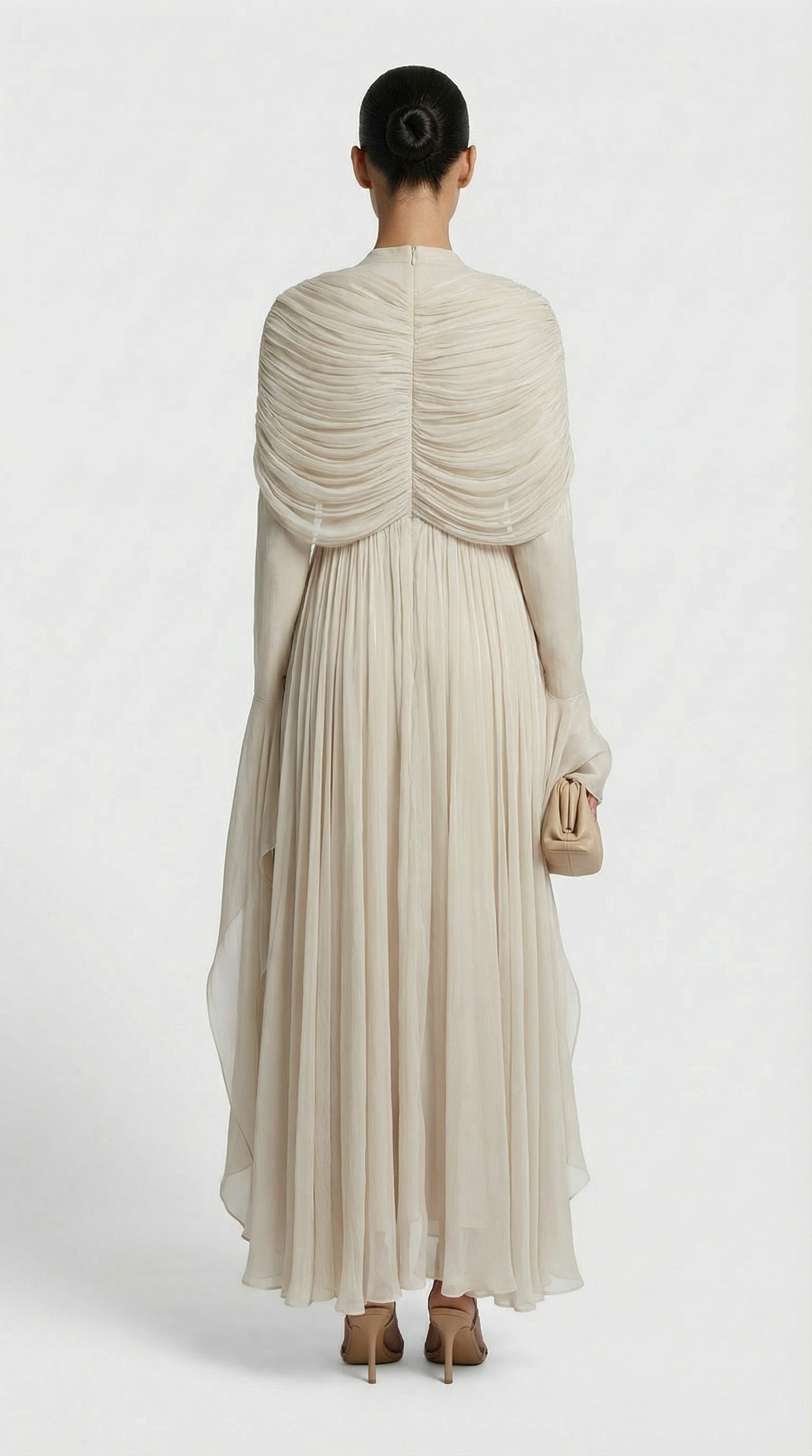 Kara - Irregular Pleated Ruffled Dress Light Apricot
