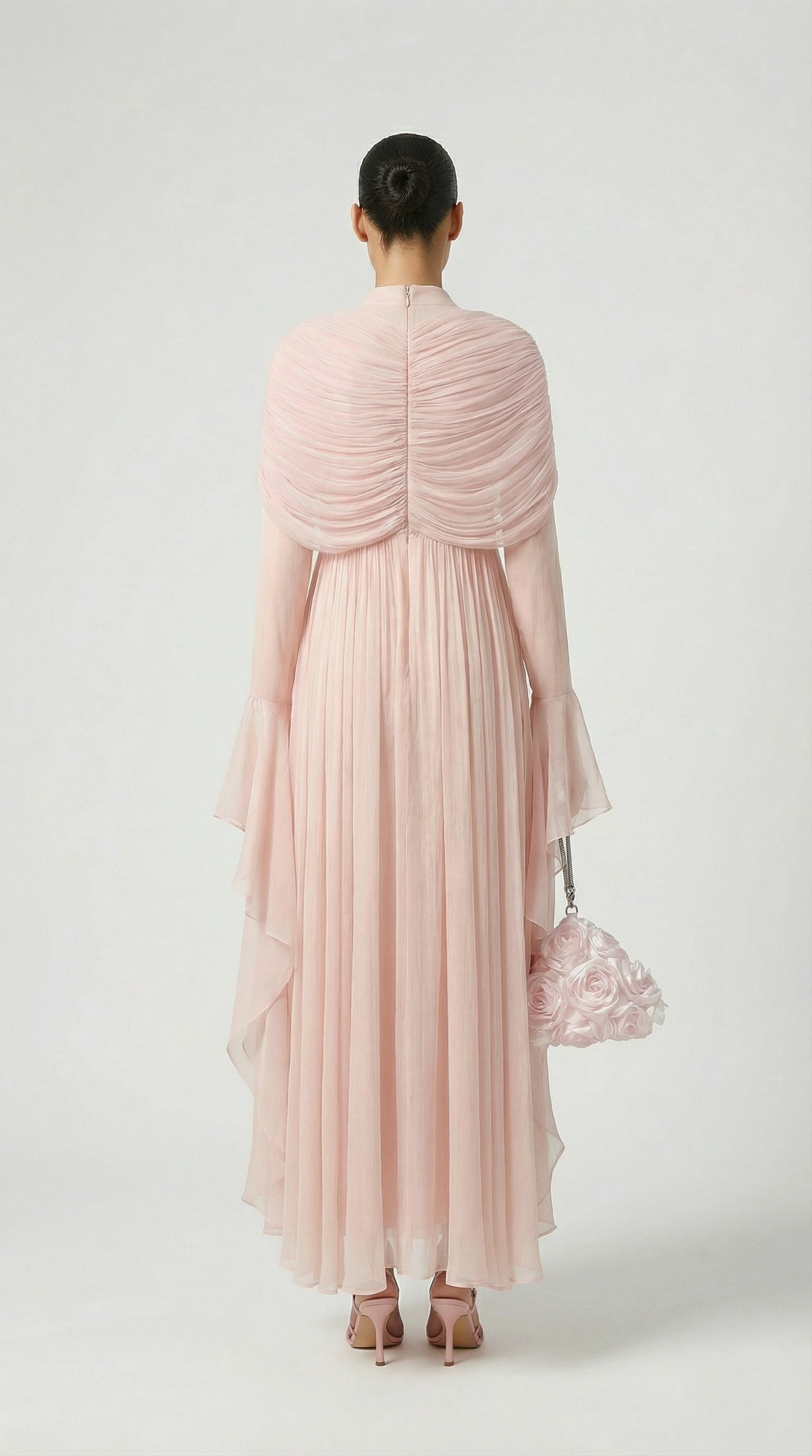 Kara - Irregular Pleated Ruffled Dress Light Pink