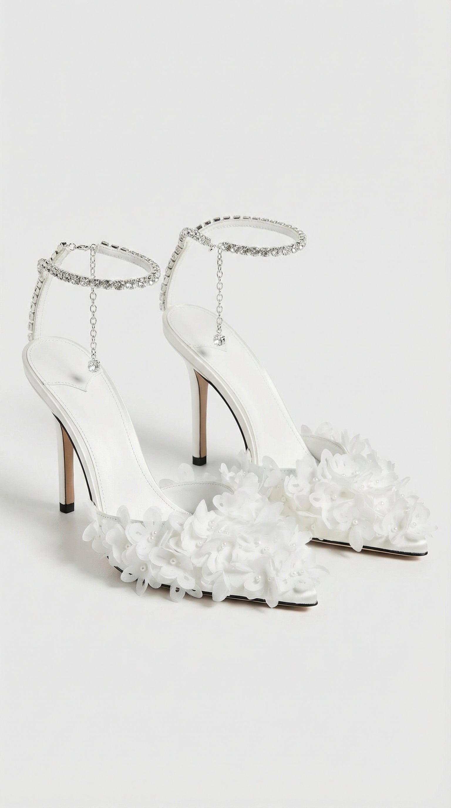 Noma - Flower Petal Embroidered Stiletto Sandals With Genuine Leather Interior White