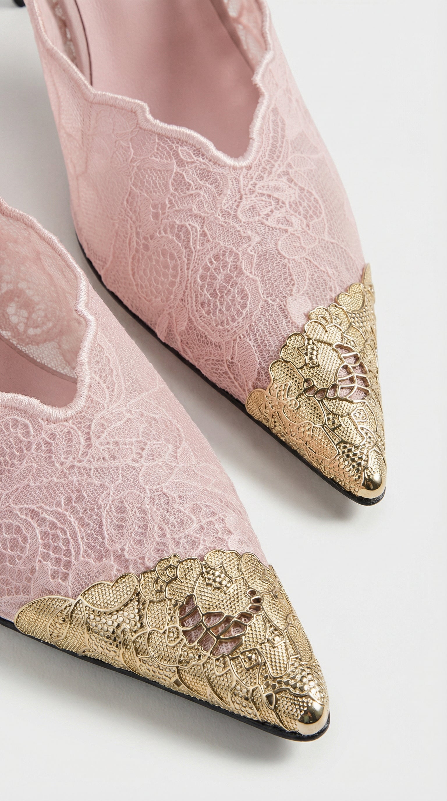 Kiva - Lace Embroidery Metal Pointed Heels Pink