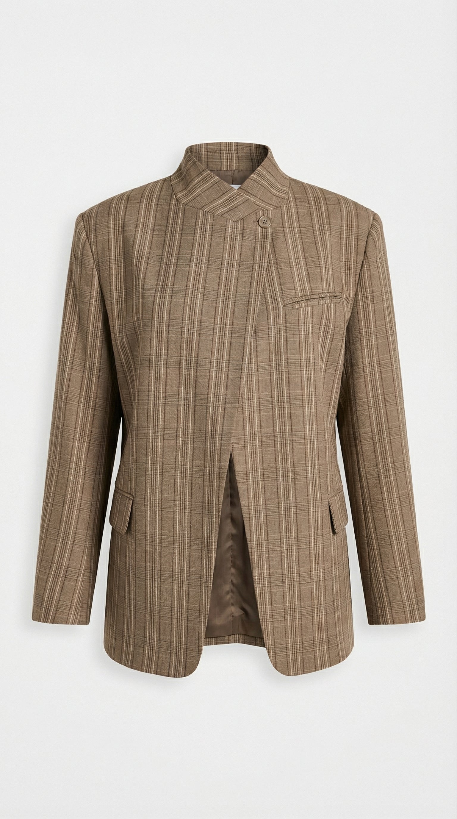 Helena - Vintage Plaid Stand-Neck Blazer