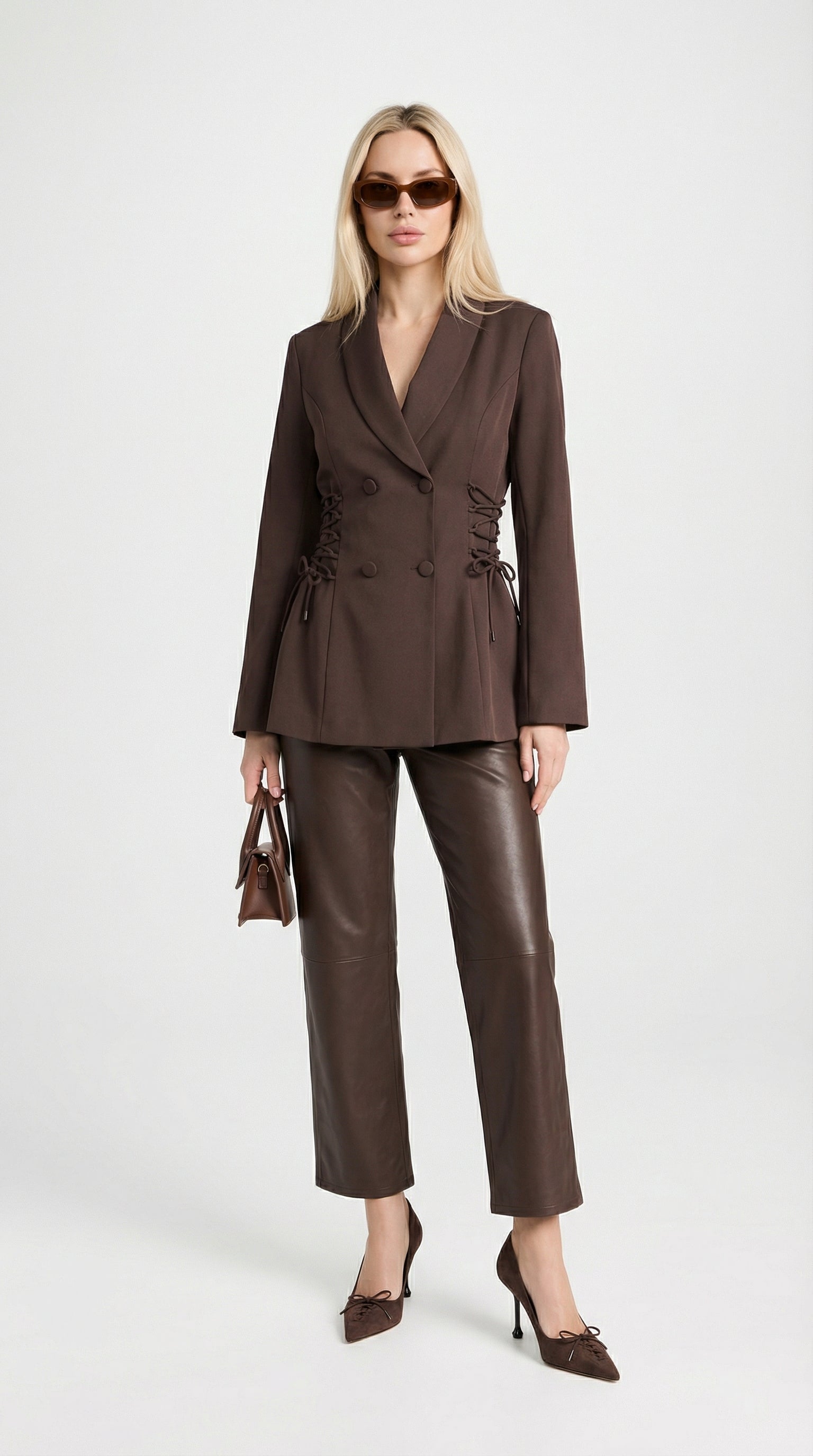 Misa - Coffee Brown Side Lace-up Blazer