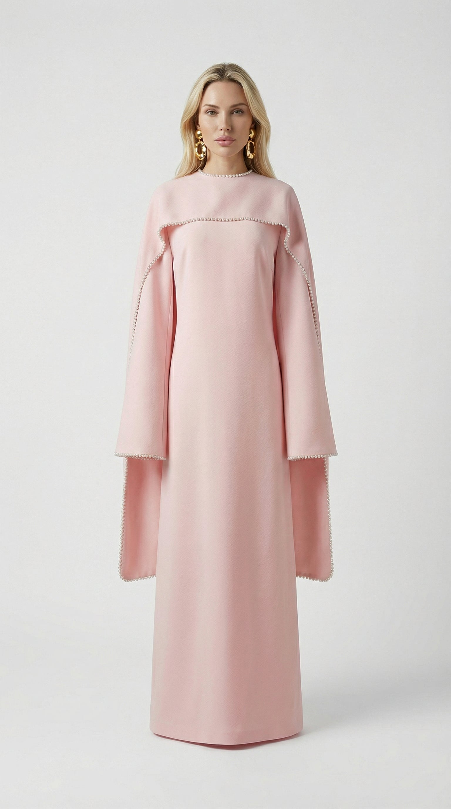 Lova - Heavy Beading Long Bell Sleeve Cape Gown