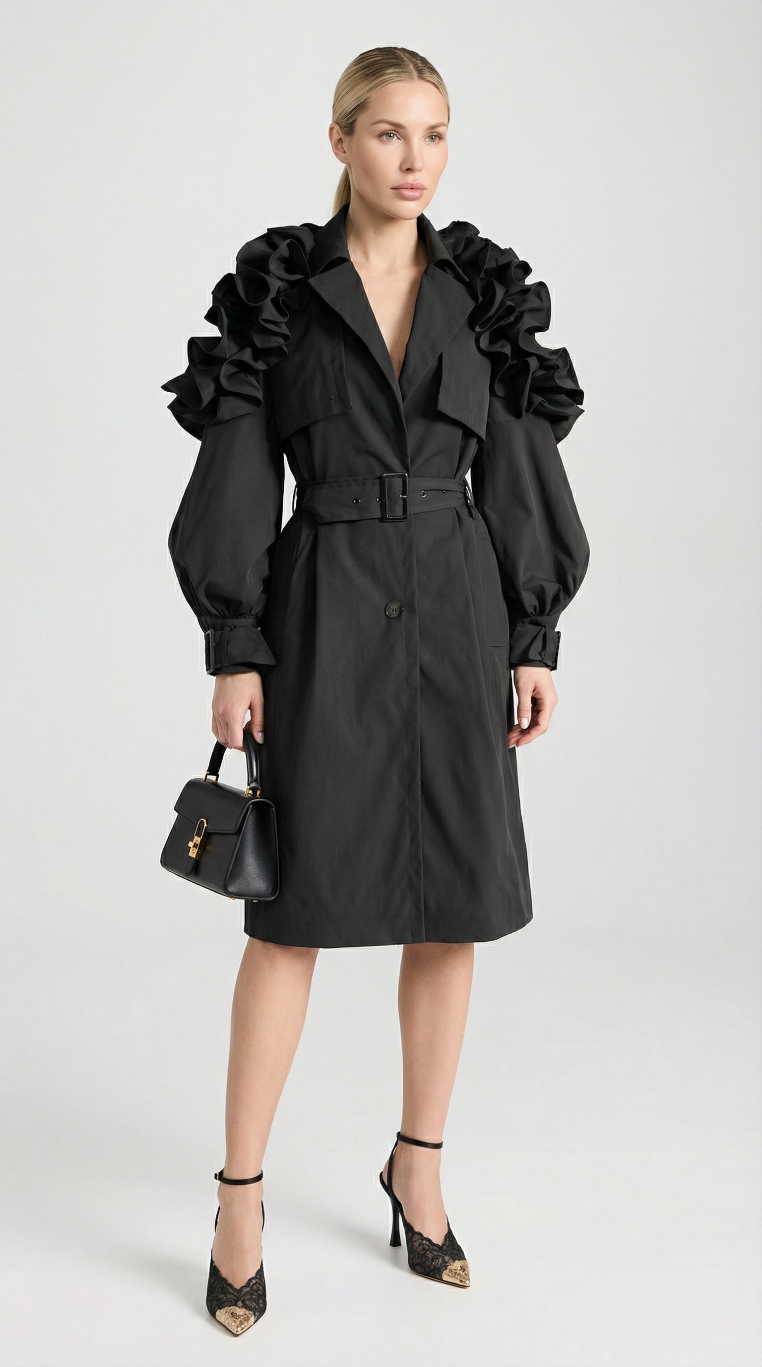 Lume - Luxury Runway Long Trench Black