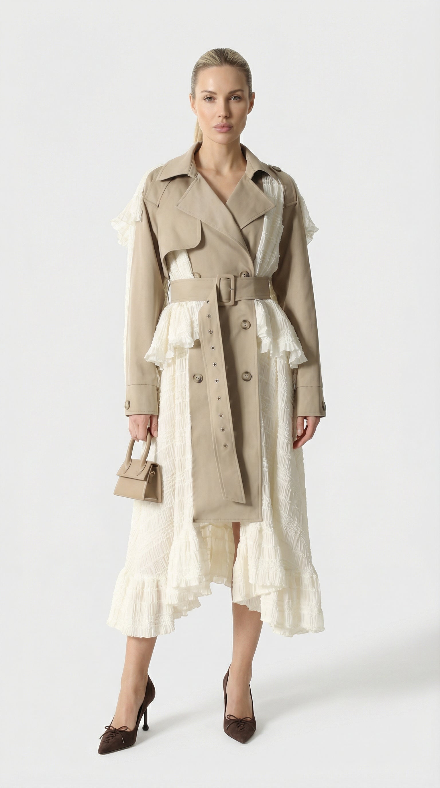 Siva - Irregular Lace Splicing Trench Coat