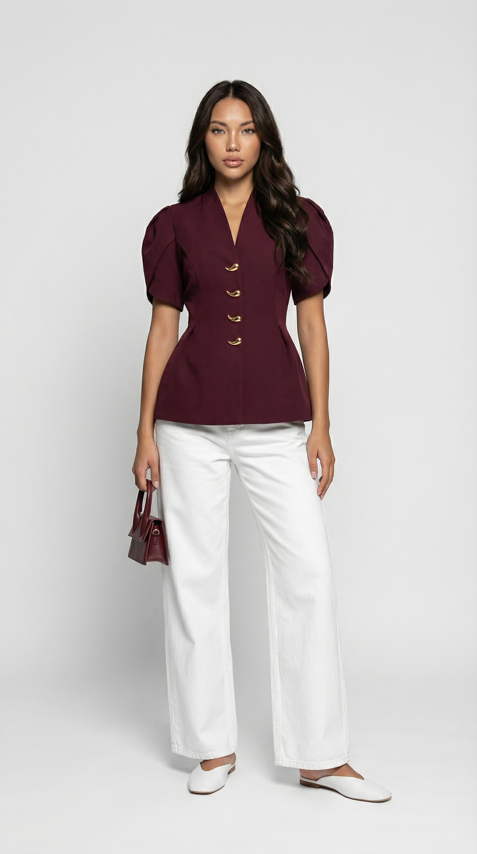 Livo - Puff-Sleeve Shirt Burgundy