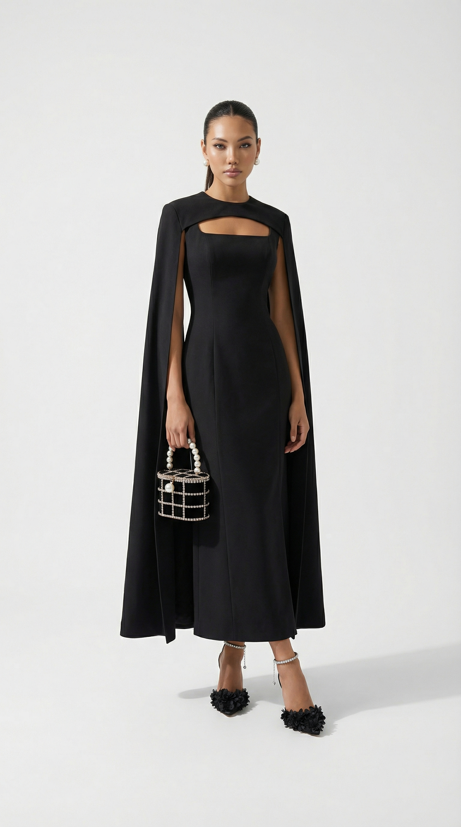 Ama - Minimalist Spliced Shawl Gown Black