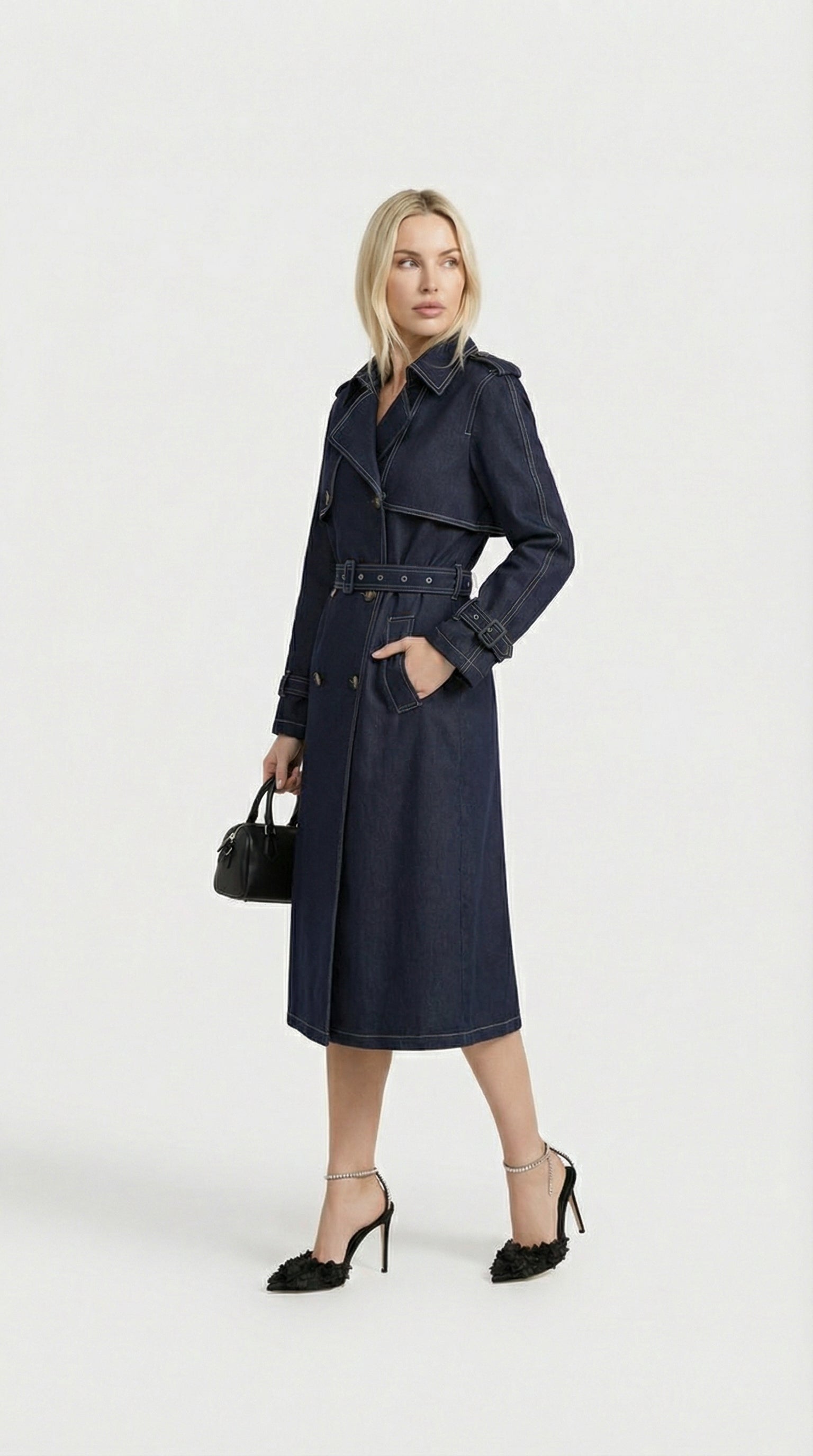 Aira - British Style Denim Trench Coat