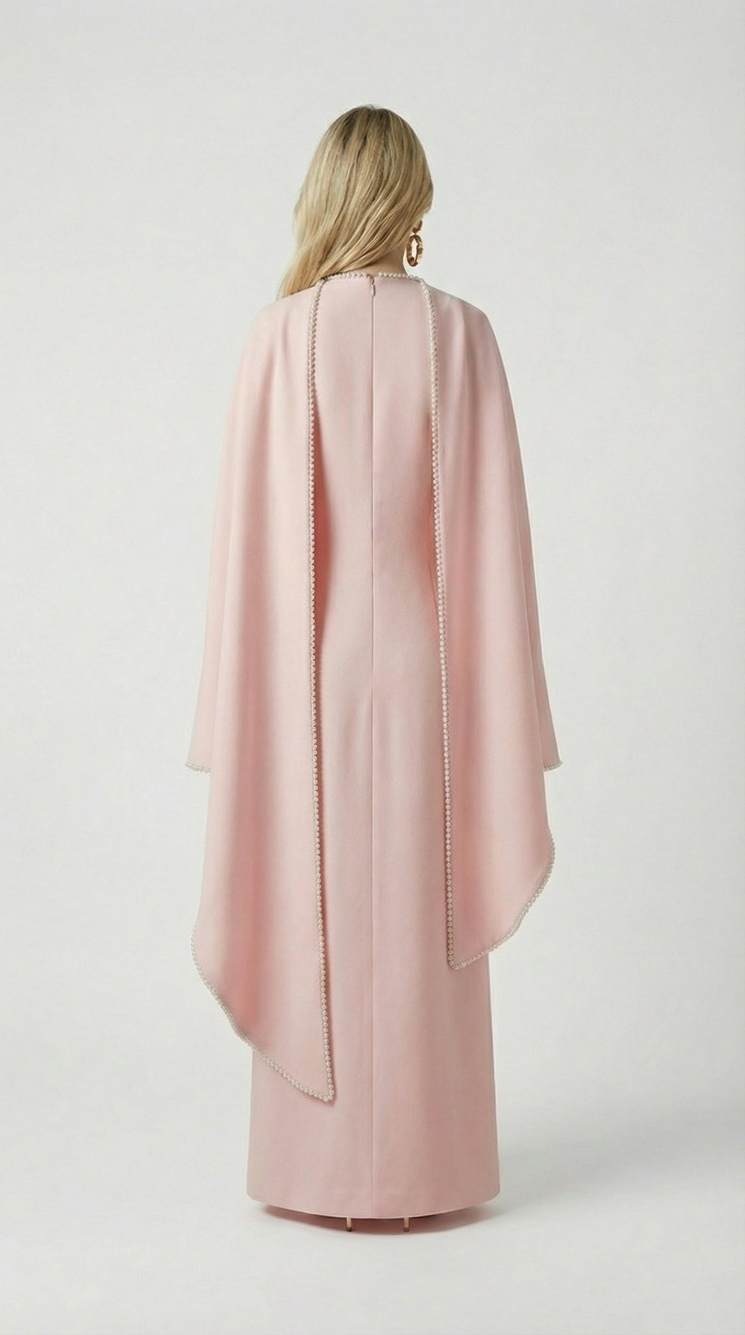 Lova - Heavy Beading Long Bell Sleeve Cape Gown