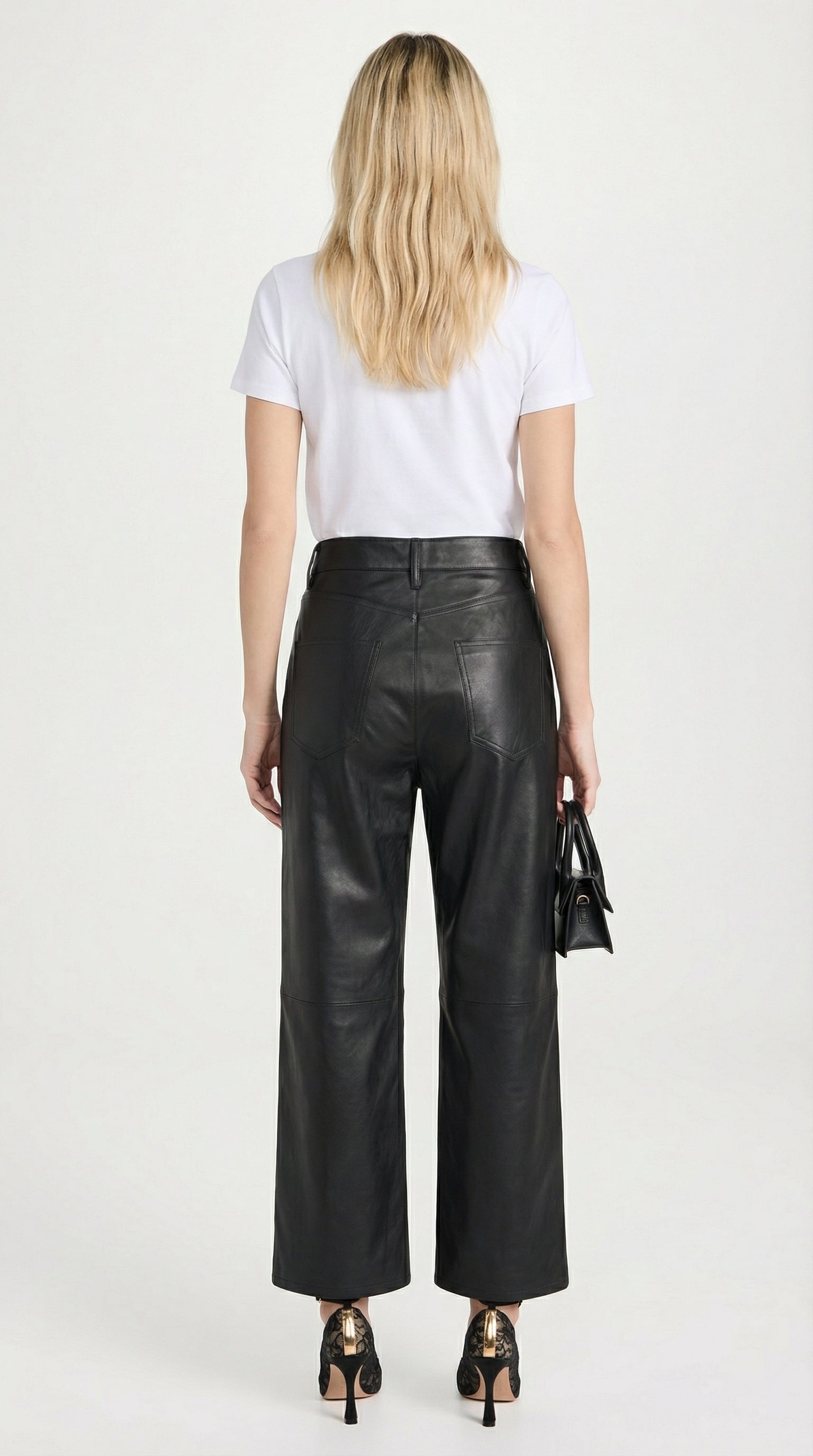 Lira - High Waist Genuine Leather Straight Cropped Trousers Black