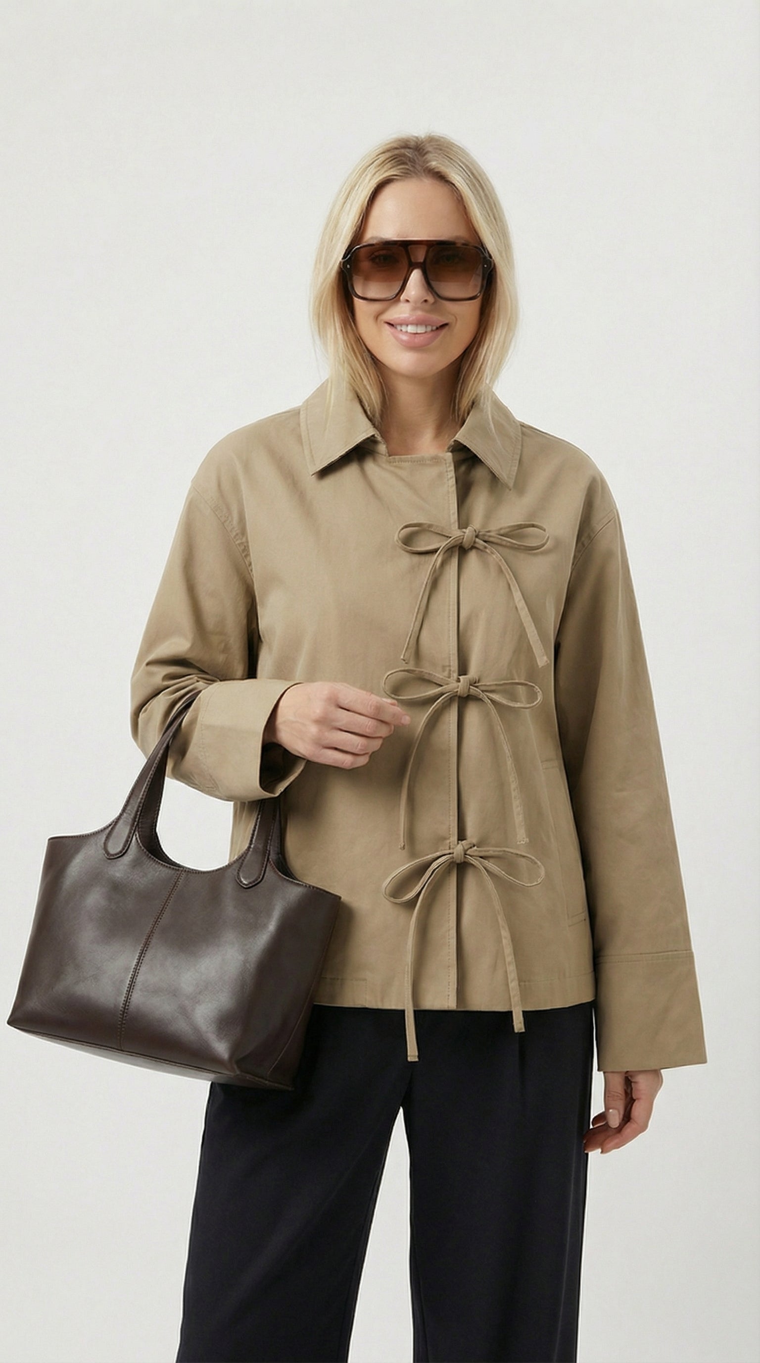 Zena - Stylish Bow Tie Loose Jacket