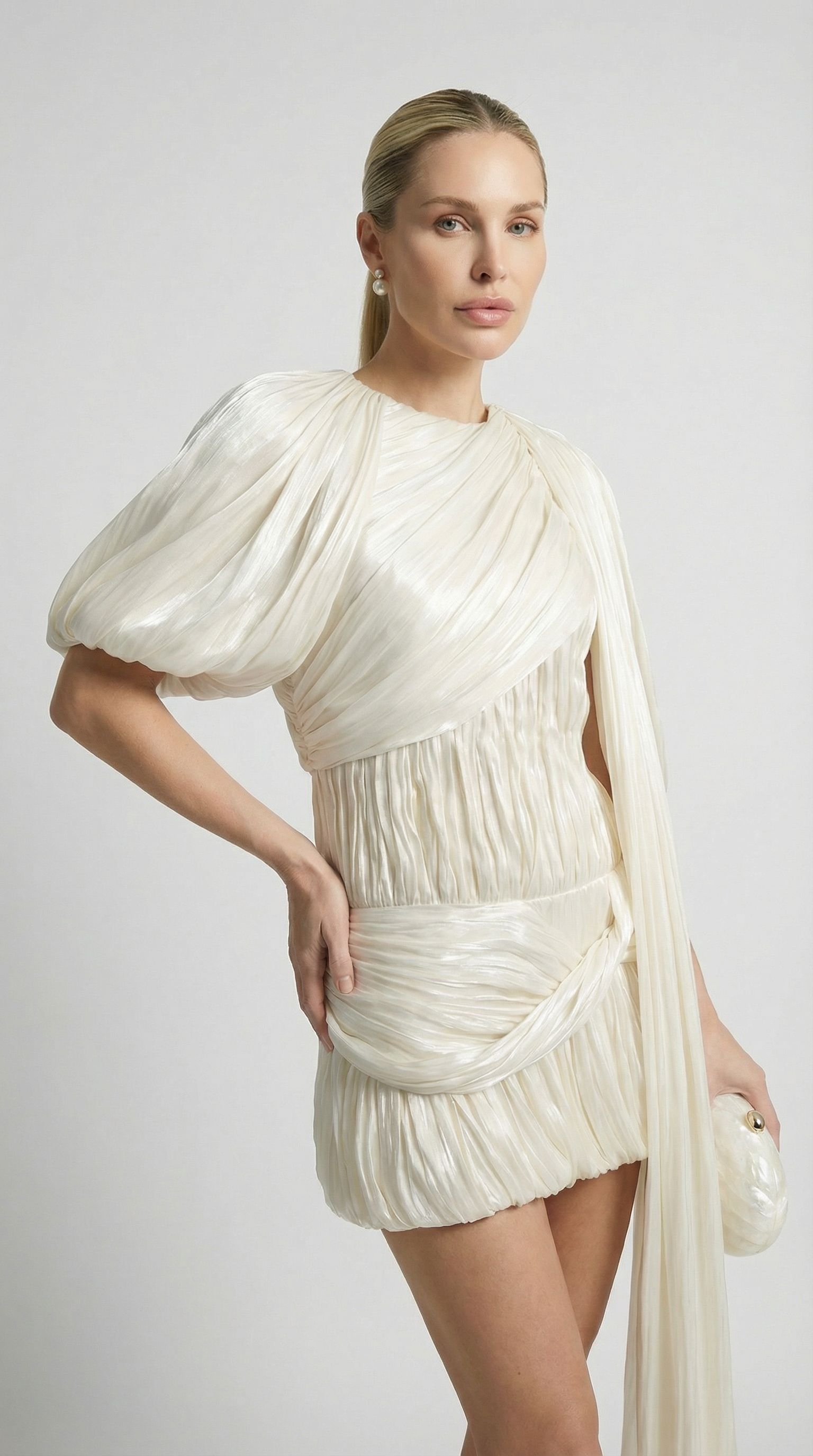 Aroa - Single Shoulder Folded Mini Dress