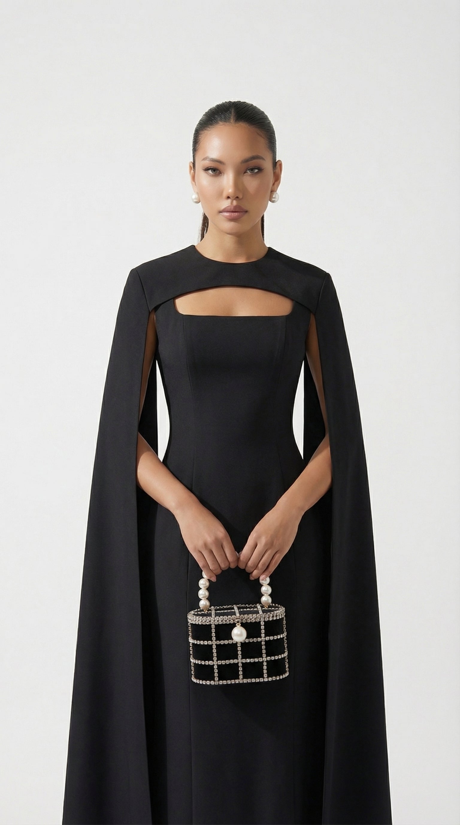 Ama - Minimalist Spliced Shawl Gown Black